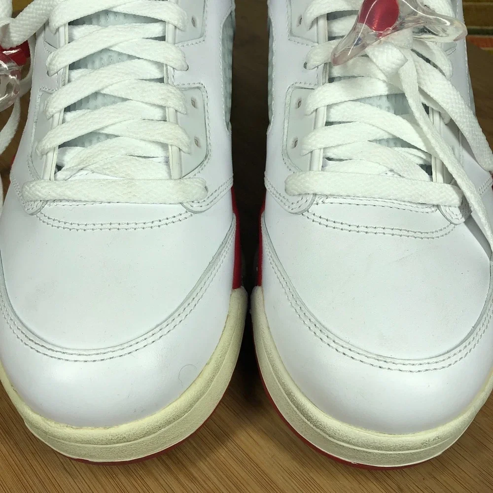 Nike Air Jordan Air 5 Mens 8.5 shoes white OG Fire Red Basketball sneakers